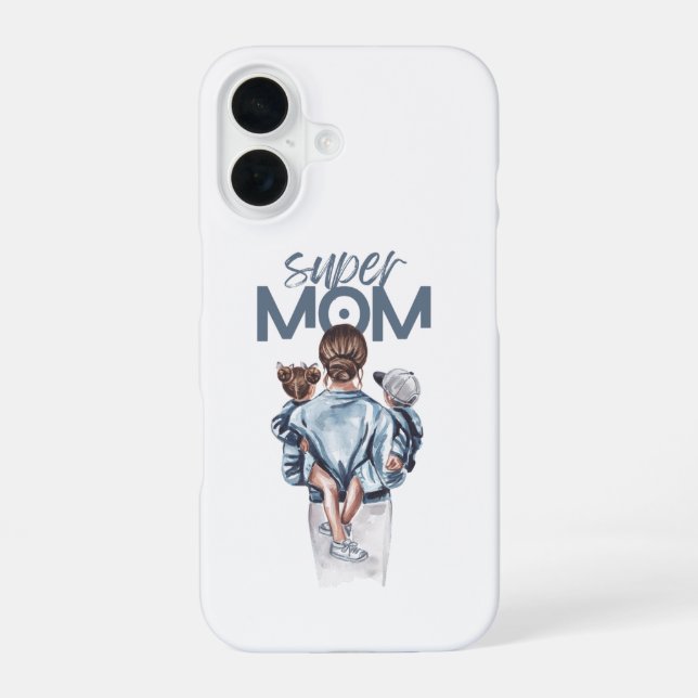 Personalized Super Mom with Son and Daughter Gift iPhone Case (Back)