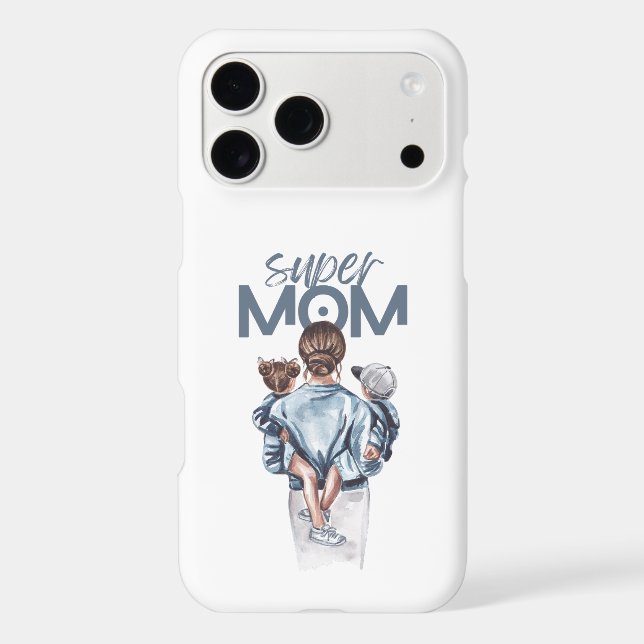 Personalized Super Mom with Son and Daughter Gift iPhone Case (Back)