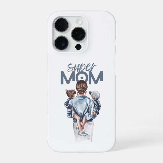 Personalized Super Mom with Son and Daughter Gift iPhone Case (Back)