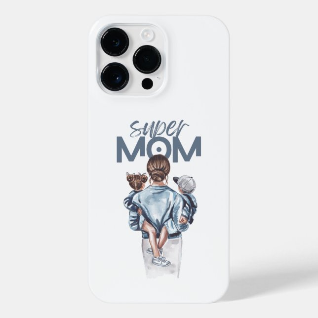 Personalized Super Mom with Son and Daughter Gift iPhone Case (Back)