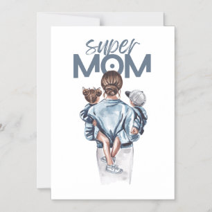 Personalized Super Mom with Son and Daughter Gift  Magnetic Invitation