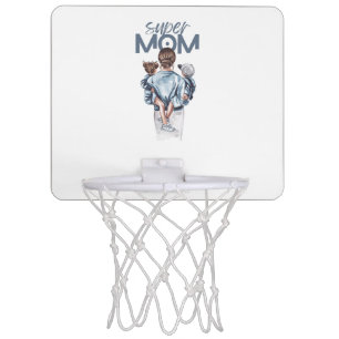 Personalized Super Mom with Son and Daughter Gift Mini Basketball Hoop