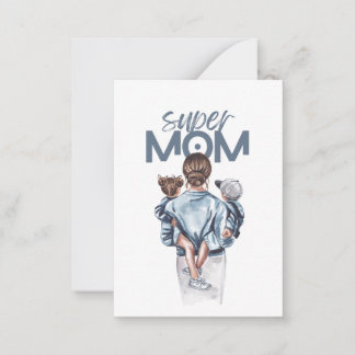 Personalized Super Mom with Son and Daughter Gift Note Card