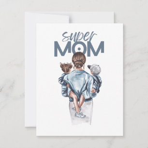 Personalized Super Mom with Son and Daughter Gift Note Card