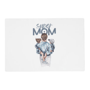 Personalized Super Mom with Son and Daughter Gift Placemat