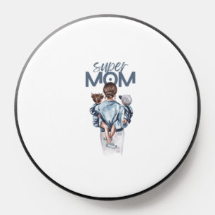 Personalized Super Mom with Son and Daughter Gift PopSocket