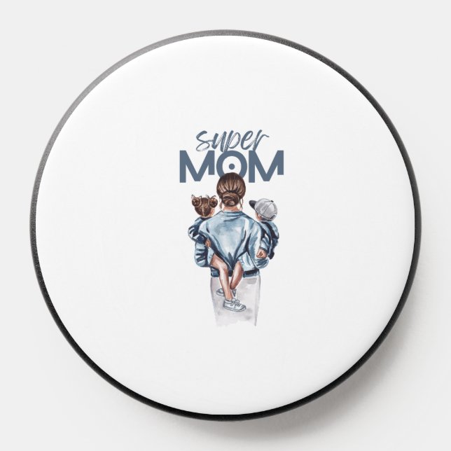 Personalized Super Mom with Son and Daughter Gift PopSocket (Popsocket)