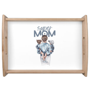 Personalized Super Mom with Son and Daughter Gift Serving Tray