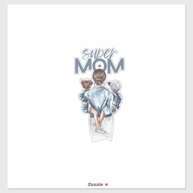 Personalized Super Mom with Son and Daughter Gift Sticker (Sheet)