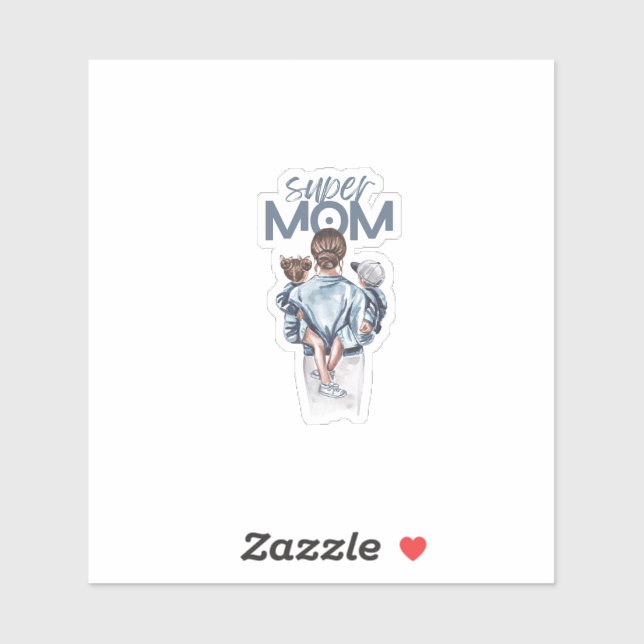 Personalized Super Mom with Son and Daughter Gift Sticker (Sheet)