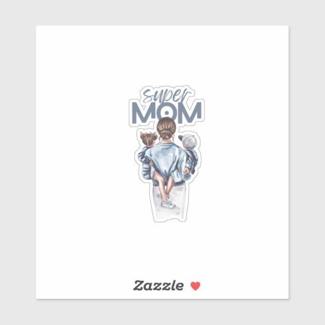 Personalized Super Mom with Son and Daughter Gift Sticker (Sheet)