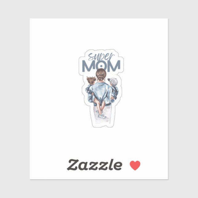 Personalized Super Mom with Son and Daughter Gift Sticker (Sheet)