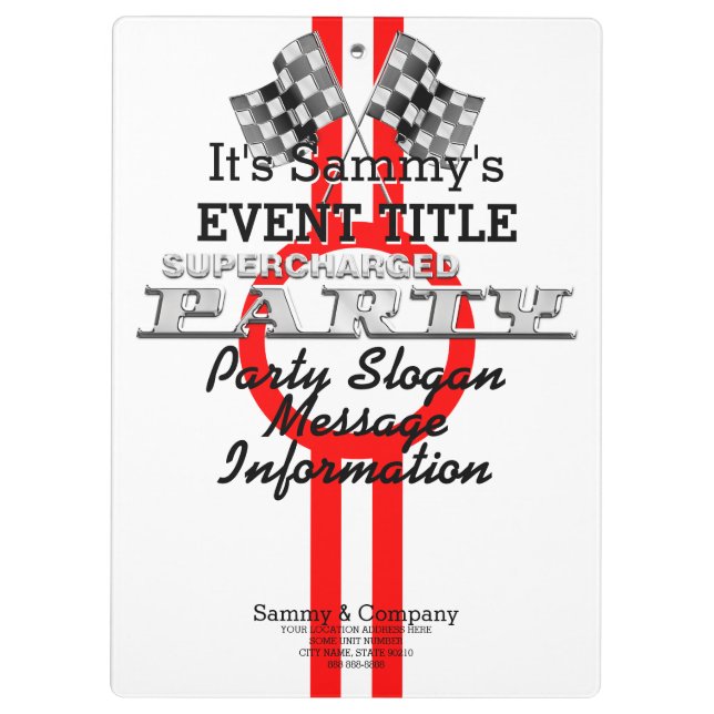 Personalized Supercharged Performance Party Clipboard (Back)