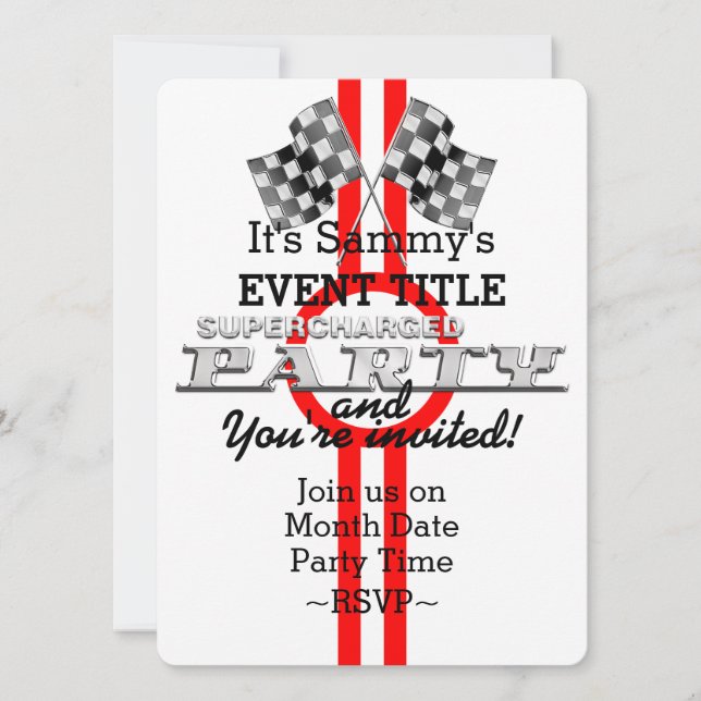 Personalized Supercharged Performance Party Invitation (Front)