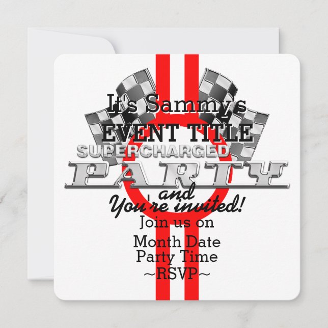 Personalized Supercharged Performance Party Invitation (Front)