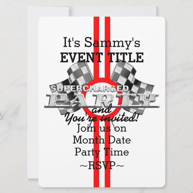 Personalized Supercharged Performance Party Invitation (Front)