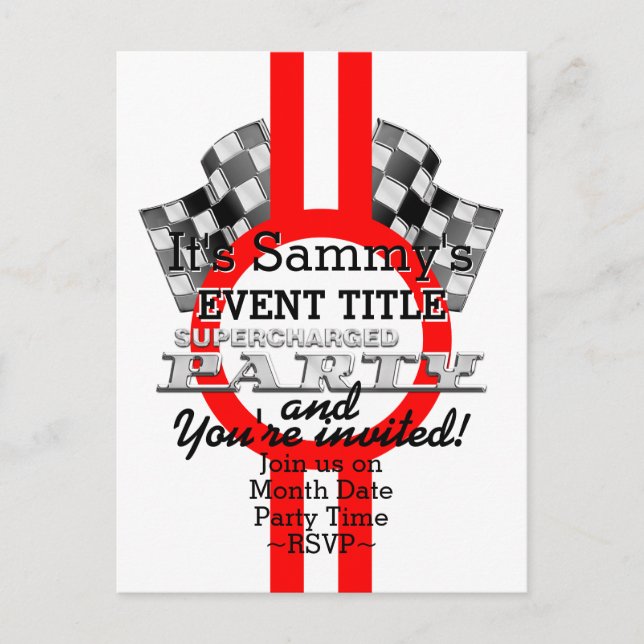 Personalized Supercharged Performance Party Invitation Postcard (Front)