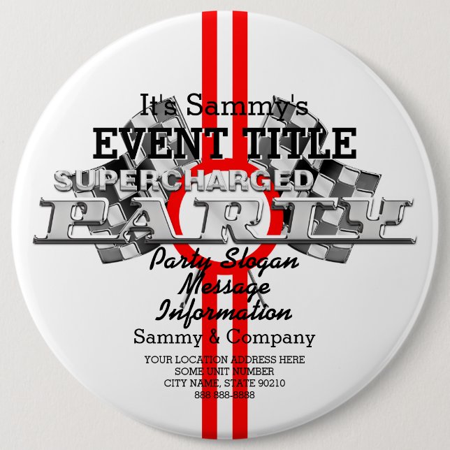 Personalized Supercharged Performance Party Pinback Button (Front)
