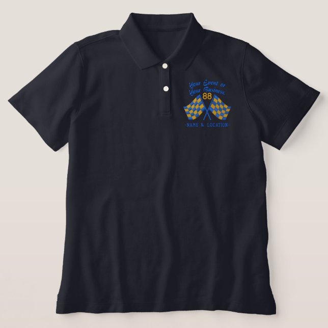 Personalized Supercharged Racing Flags Embroidery Embroidered Polo Shirt (Design Front)