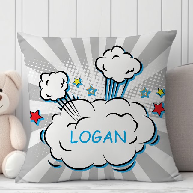 Personalized Superhero Comic Book Monogram Throw Pillow (Creator Uploaded)