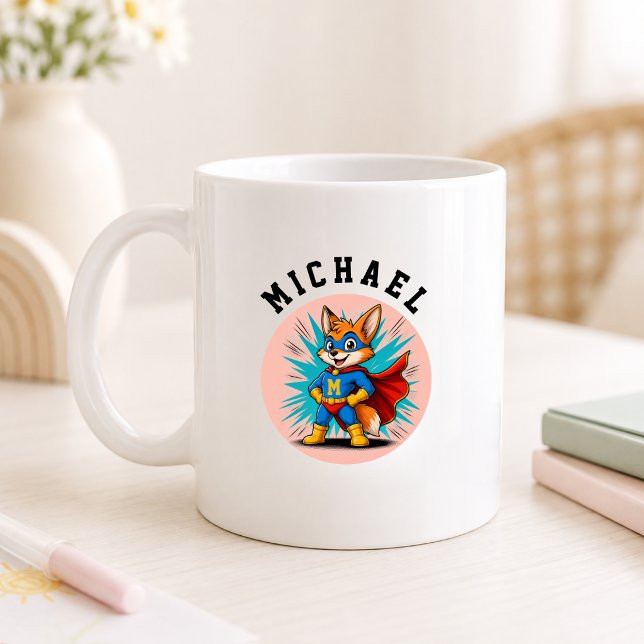 Personalized Superhero Fox Name & Initial Coffee Mug (Personalized Superhero Fox Name & Initial Coffee Mug)