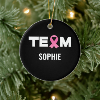Personalized Support Team Breast Cancer Awareness  Ceramic Ornament