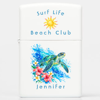 Personalized Surf Life Beach Club Sea Turtle Zippo Lighter