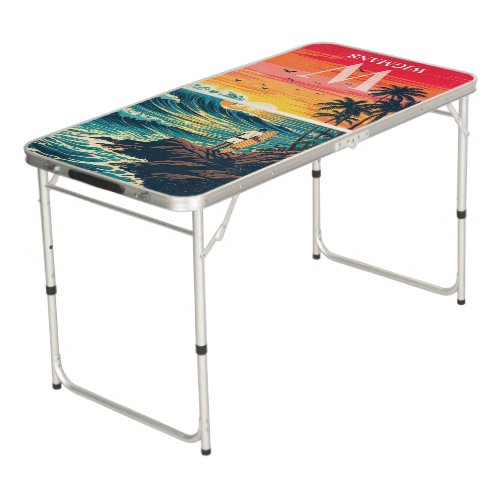 Personalized Surf Sunset Beer Pong Table Wrap