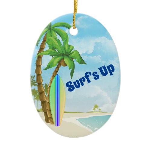 Personalized Surfboard Beach Surfing Christmas Ceramic Ornament