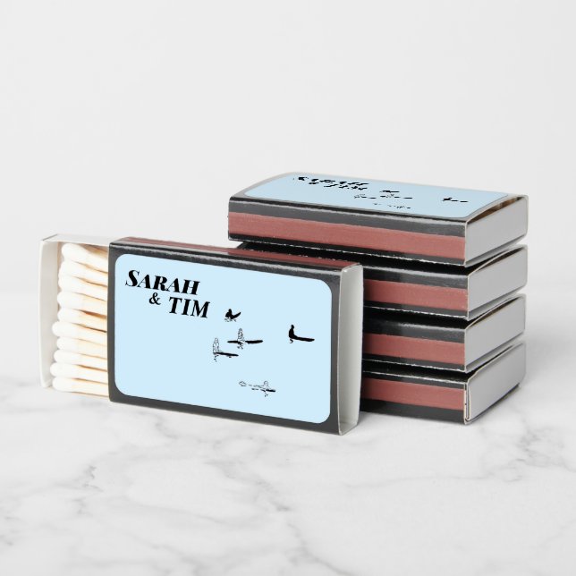 Personalized Surfboard Matchbook Wedding Favors Matchboxes (Stacked)