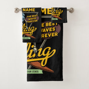 Personalized Surfing Skeleton Ride Waves Surfer Bath Towel Set