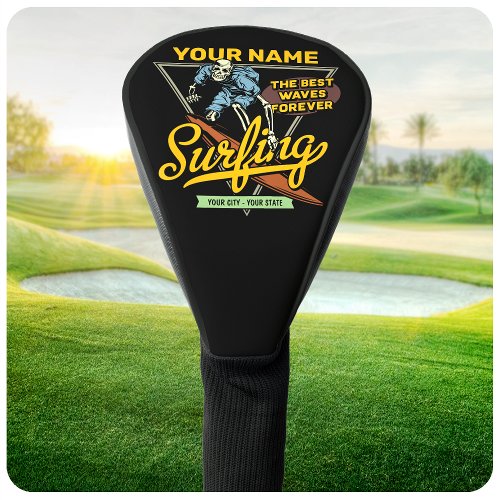 Personalized Surfing Skeleton Ride Waves Surfer  Golf Head Cover