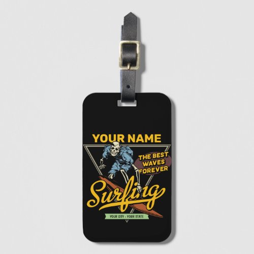 Personalized Surfing Skeleton Ride Waves Surfer  Luggage Tag