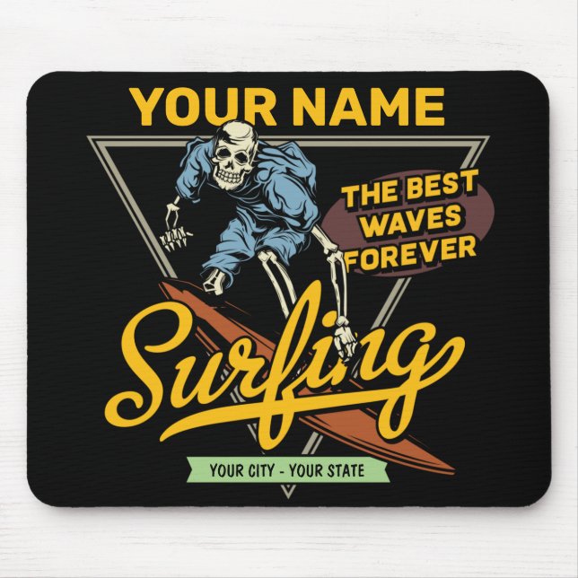 Personalized Surfing Skeleton Ride Waves Surfer  Mouse Pad (Front)