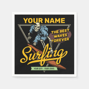 Personalized Surfing Skeleton Ride Waves Surfer Napkins