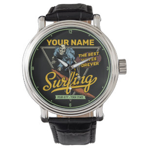 Personalized Surfing Skeleton Ride Waves Surfer  Watch