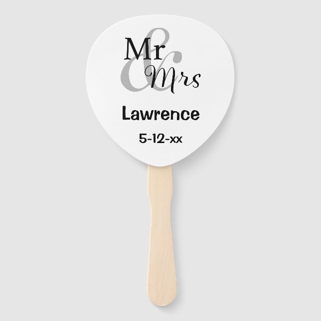 Personalized Surname Date Mr & Mrs Wedding Couple  Hand Fan (Front)