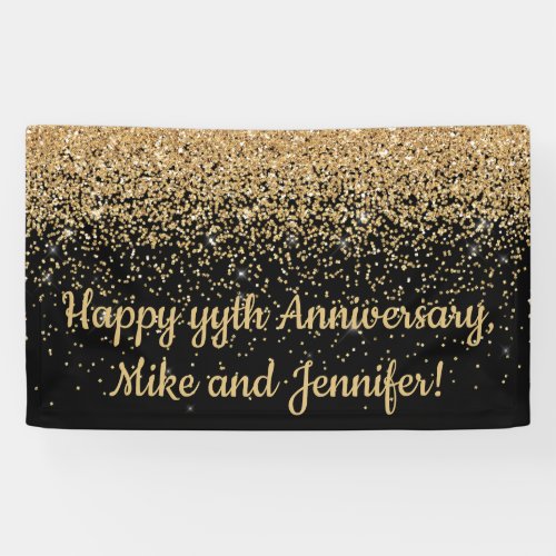 Personalized Surprise Anniversary Party Black Gold Banner