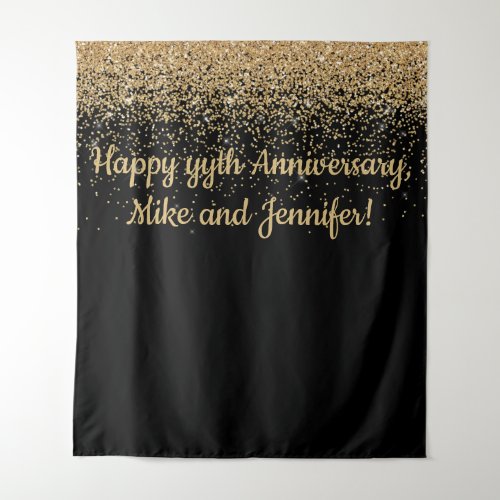 Personalized Surprise Anniversary Party Black Gold Tapestry