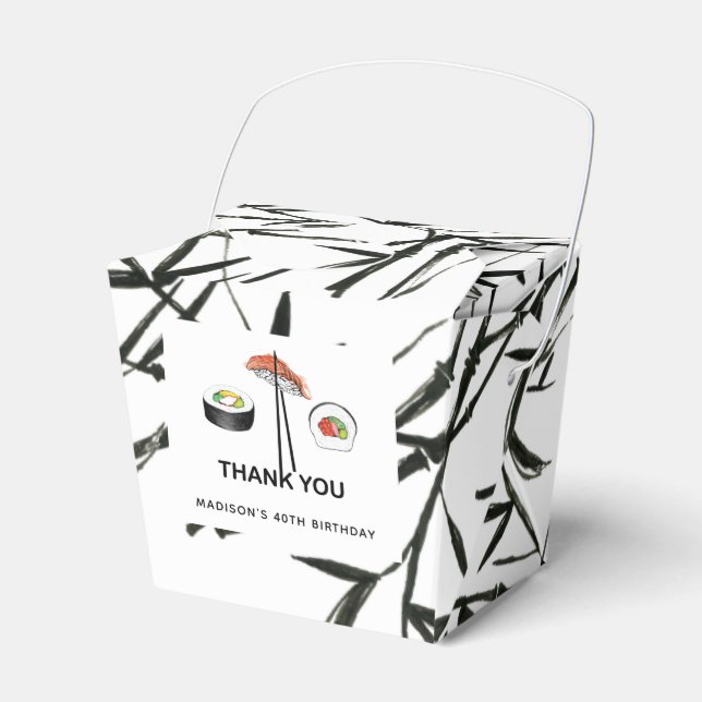 Personalized Sushi Birthday Simple Black White Favor Boxes (Front Side)