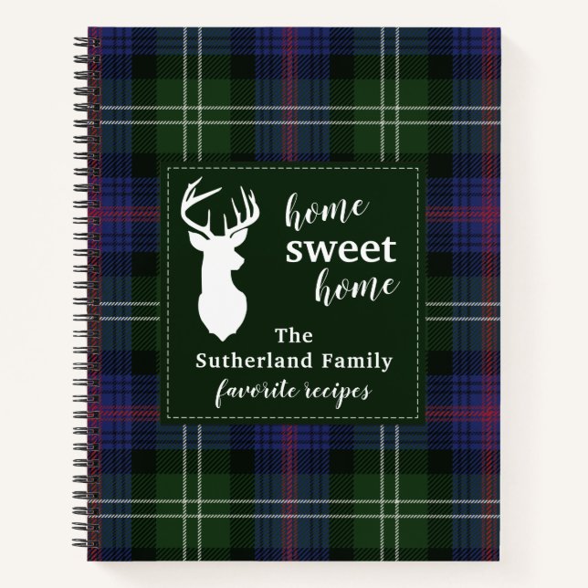 Personalized Sutherland Tartan Plaid Family Recipe Notebook (Front)