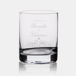 Personalized Swan Love Wedding Whiskey Glass