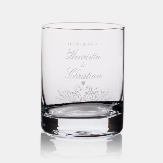 Personalized Swan Love Wedding Whiskey Glass (Glassware)