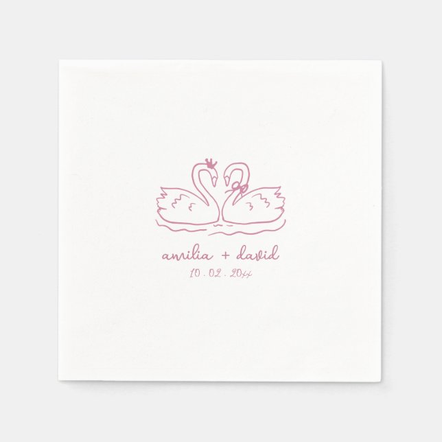 Personalized swan wedding cocktail  napkins (Front)
