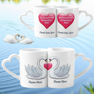 Personalized Swan Wedding Gifts or Anniversary Coffee Mug Set