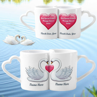 Personalized Swan Wedding Gifts or Anniversary Coffee Mug Set