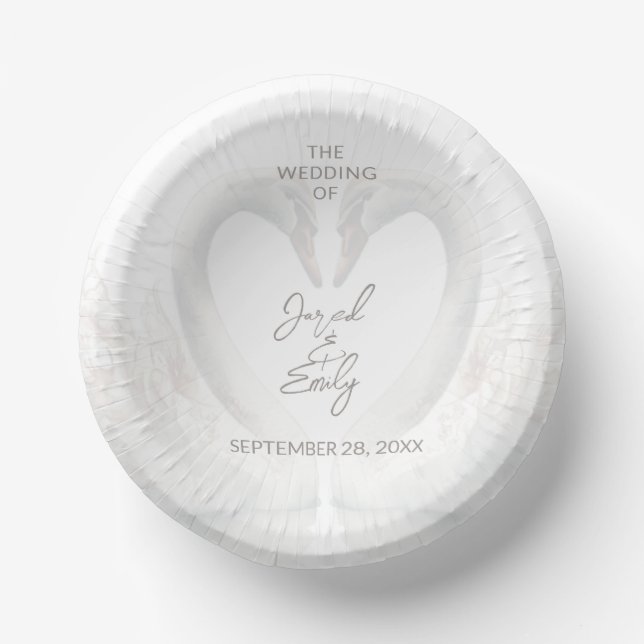 Personalized Swan Wedding Paper Bowls (Front)