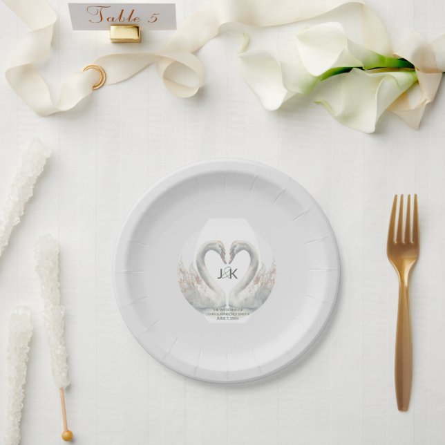 Personalized Swan Wedding Paper Plates (Wedding)