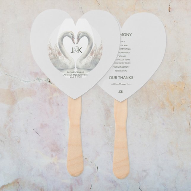 Personalized Swan Wedding Program Hand Fans (Personalized Swan Wedding Program Hand Fans (front and back))