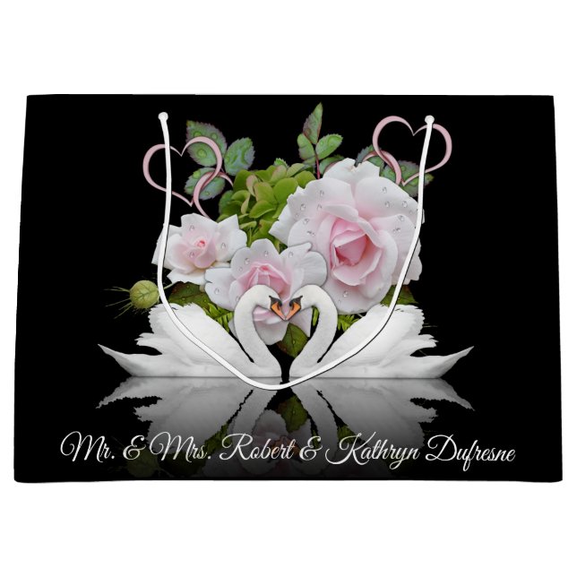 Personalized Swans Wedding/Anniversary Large Gift Bag (Front)